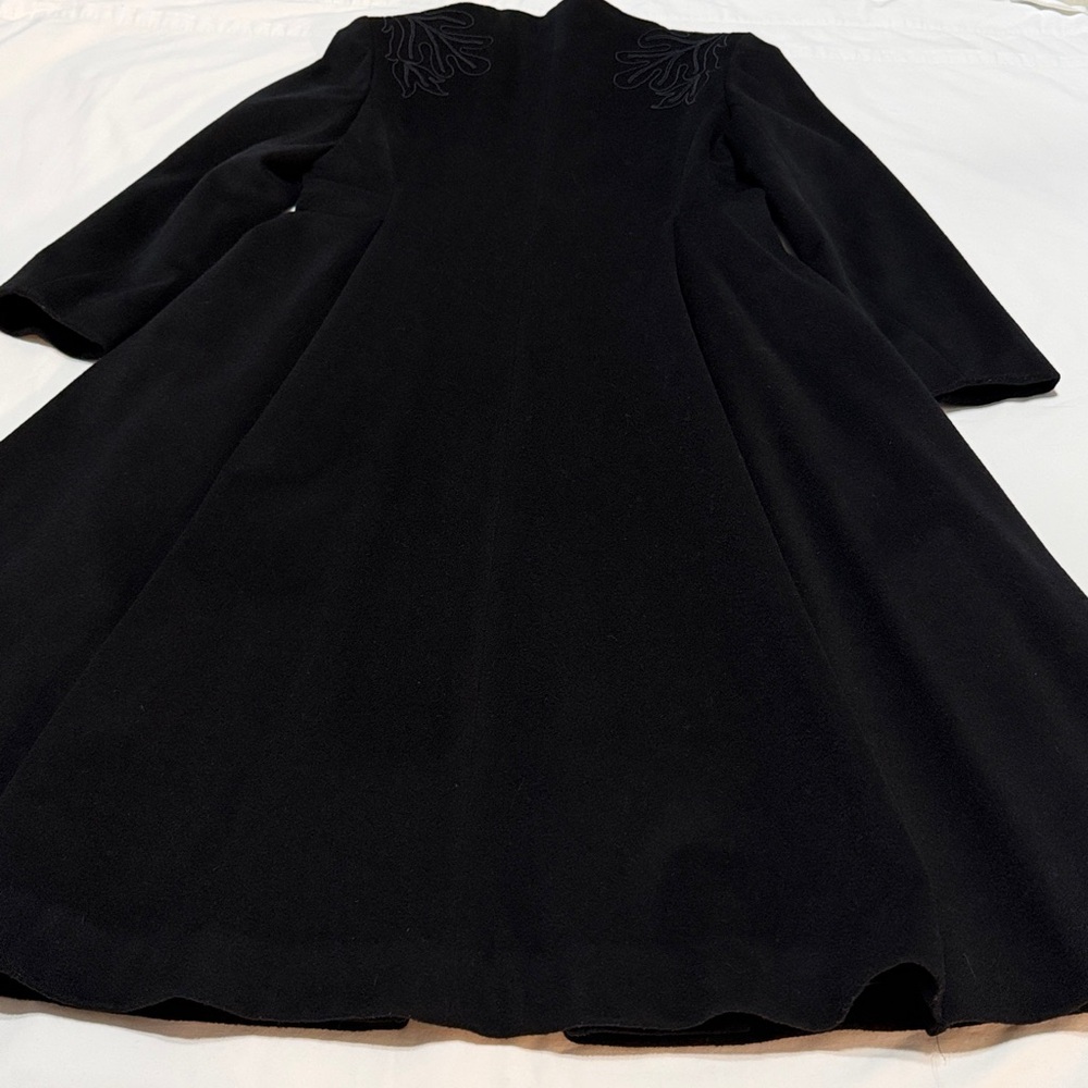 Saks Fifth Avenue Black Midi Flare Wool Coat with Embroidery size 8 - Picture 12 of 15